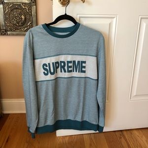 Supreme Teal Tonal Stripe Logo Crewneck size L